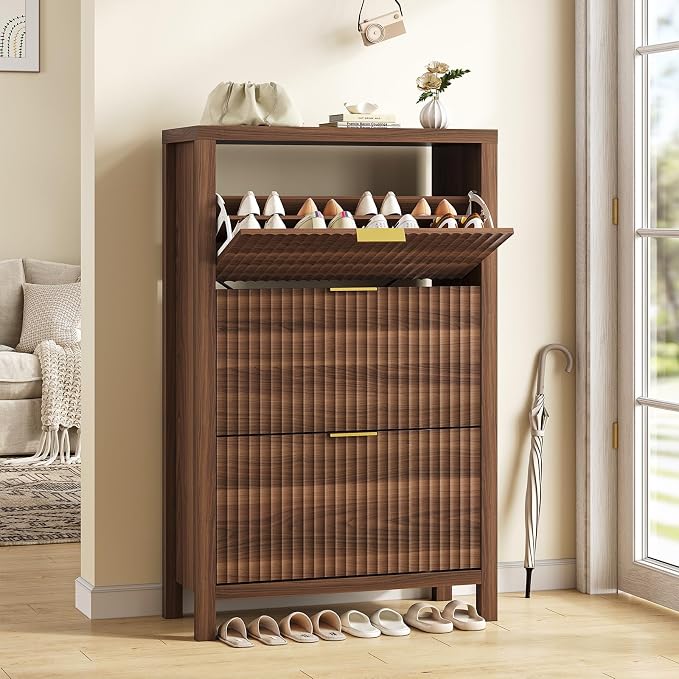 YOMILUVE Shoe Cabinet Storage for Entryway, Fluted Shoe Cabinet - Image 3