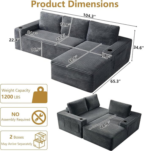 104" Cloud Sectional Couch L-Shaped - Image 2