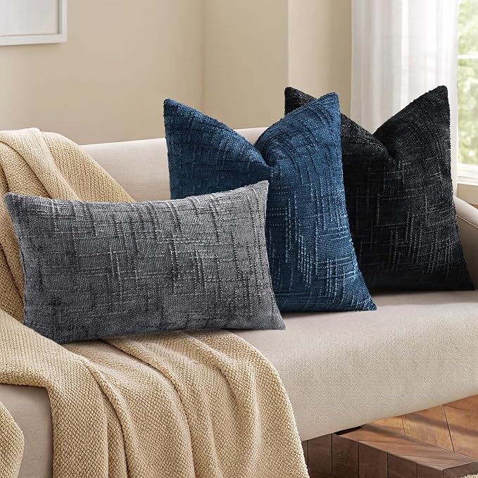 decorUhome Black Chenille Throw Pillow Covers 12x20 Set of 2 Textured Soft Cozy - Image 4