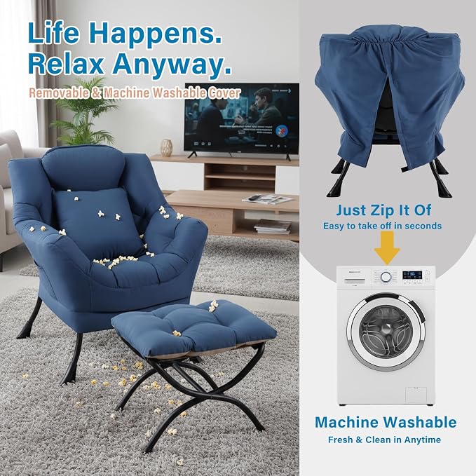 Lazy Chair with Ottoman, Reading Chair with a Pillow, Leisure Sofa Armchair - Image 6