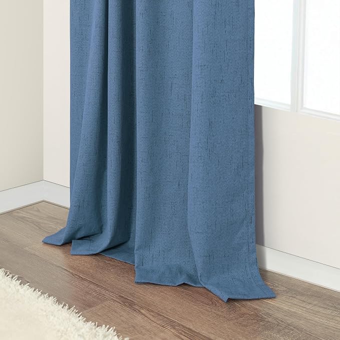 Denim Blue Blackout Drapes 96 Inches Long 2 Panel Burg Cute Linen Textured - Image 8