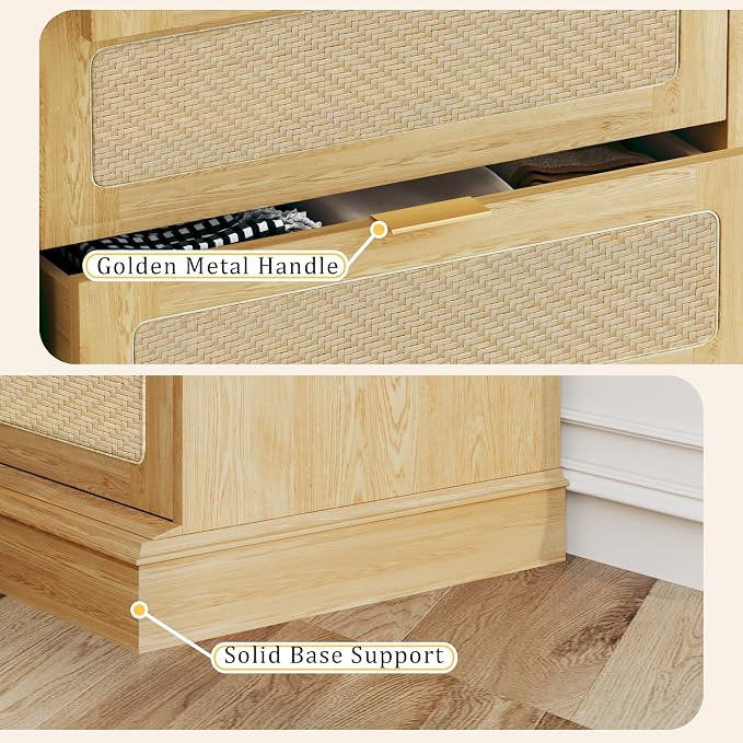 HUAHUU 6 Drawer Dresser for Bedroom, 50 Inch Tall Dressers & Rattan Chest of - Image 5
