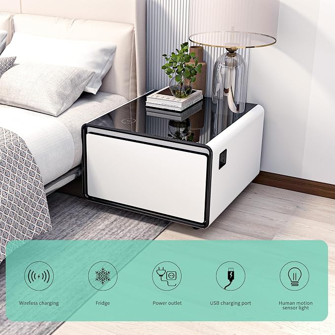LUMISOL Smart Side Table with Built-in Fridge, Wireless Charging, Temperature - Image 3