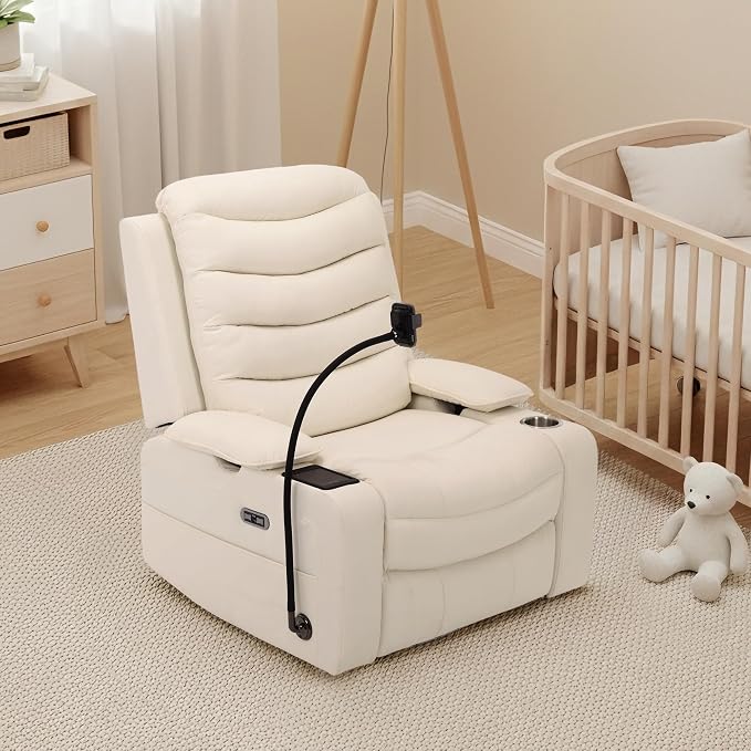 Olela Power Glider Recliner Nursery Chair, Oversized Leather Swivel Rocking - Image 2