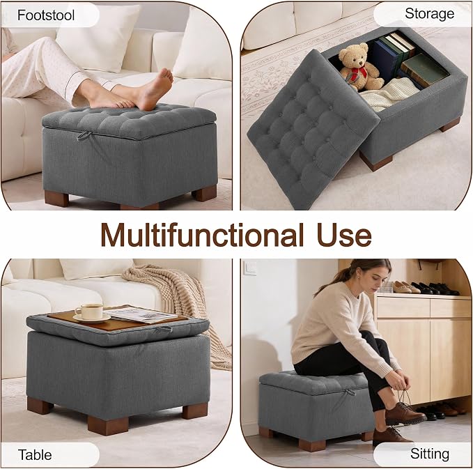 WUTUTUEE 24" Fabric Square Storage Ottoman - Image 6