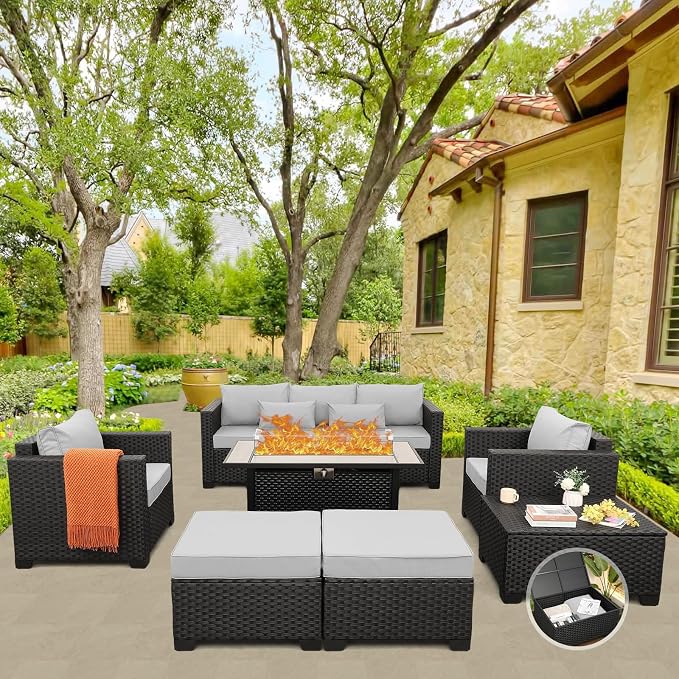 Patio Furniture Set 45 In Outdoor Fire Pits 7 Pieces Outdoor Patio Furniture - Image 2