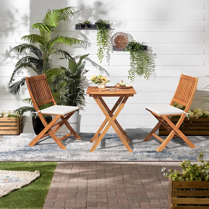 Devoko Outdoor 3 Piece Folding Patio Bistro Set Acacia Wood Bistro Table and - Image 3