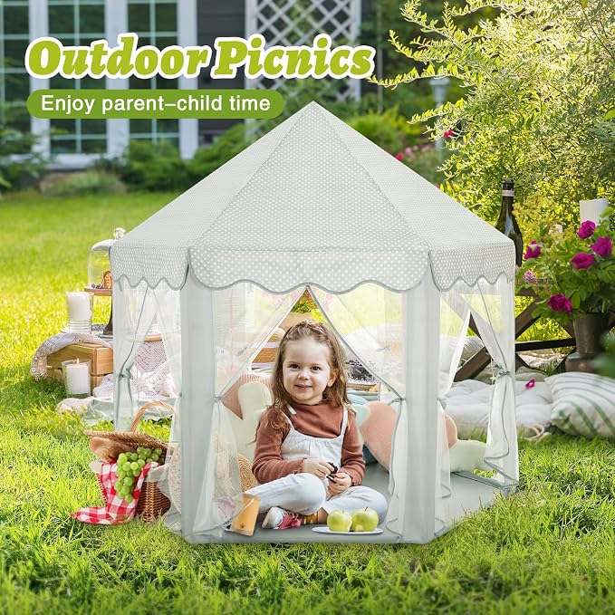 Monobeach Princess Tent Girls Celadon Large Playhouse Kids Castle Play Tent - Image 2