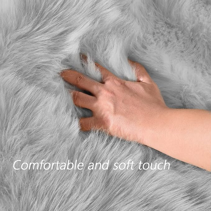 Latepis Washable Area Rugs 9x12 Living Room Gray Fur Rug Super Large Faux - Image 5