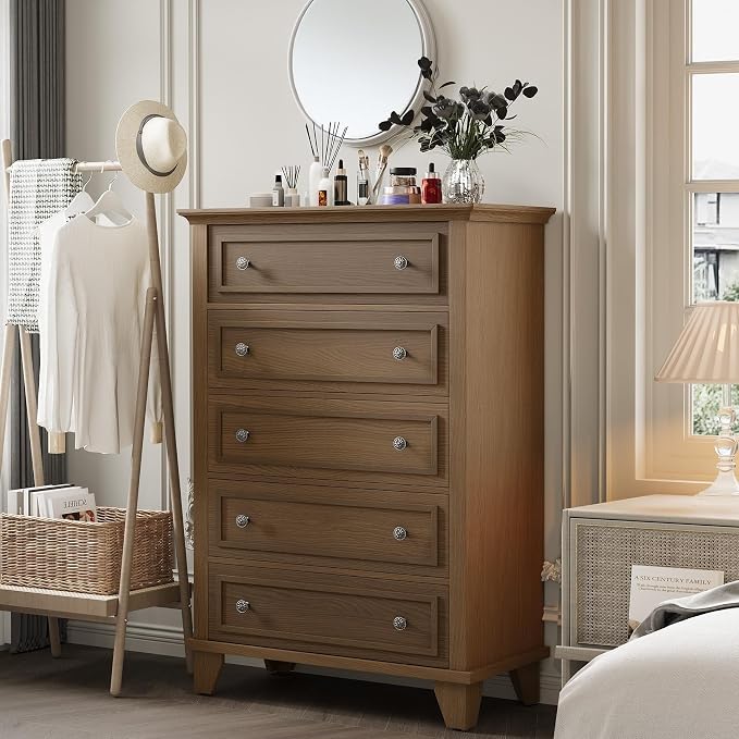 IDEALHOUSE 5 Drawer Dresser, Wooden Storage Chest of Drawers by IDEALHOUSE