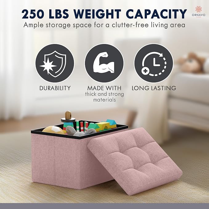 Ornavo Home Small Storage Ottoman, Foldable Collapsible Rectangle Linen Ottoman - Image 7