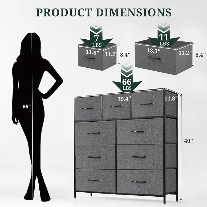 9-Drawer Dresser for Bedroom, Anti-Tip Tall Storage Organizer Chest of Drawers - Image 3