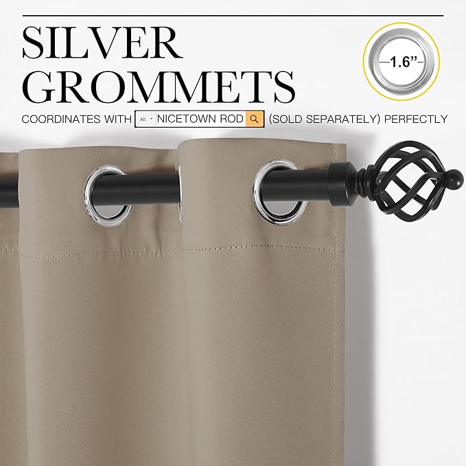NICETOWN Taupe Blackout Curtains 78" Long - Image 3