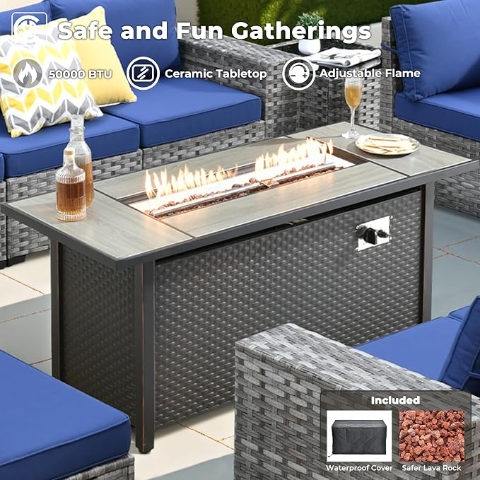 ovios 13 Pieces Patio Furniture Set, Outdoor Wicker Sectional Sofa - Image 7