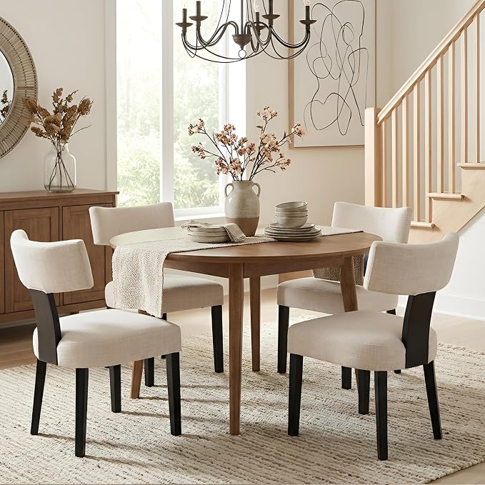 HNY Mid Century Modern Farmhouse Dining Chairs Set of 2, Linen Upholstered - Image 7