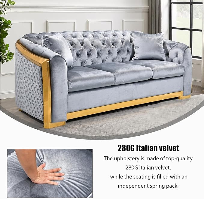 WinJoy 84 Inch Velvet Sofa Set for Living Room, 3 Seat Modern & Luxury - Image 3