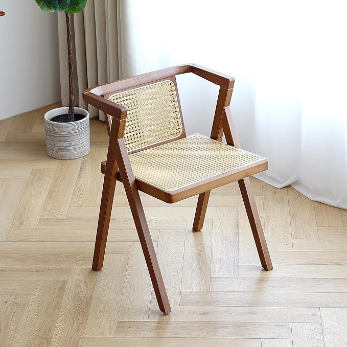 Furlide Rattan Dining Chair, Mid-Century Accent Armchair, Wicker Chair by Furlide