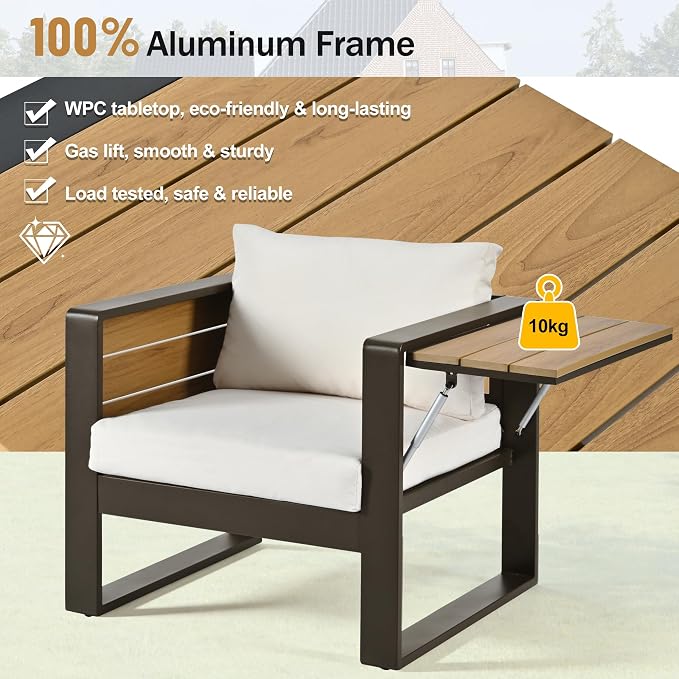 4-Piece Patio Conversation Set, Aluminum Frame Outdoor Patio Furniture Set w/ - Image 5