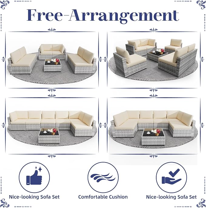 KIGOTY 7-Piece Patio Furniture Set, All-Weather PE Rattan Outdoor Sectional Sofa - Image 6