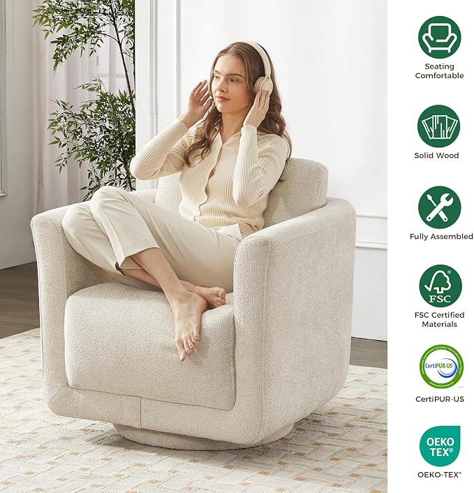 Swivel Accent Chair, 360° Chenille Barrel Swivel Chair - Image 4