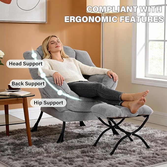 MBOOYOME Lazy Chair with Folding Ottoman, Modern Accent Armchair with Armrests - Image 5