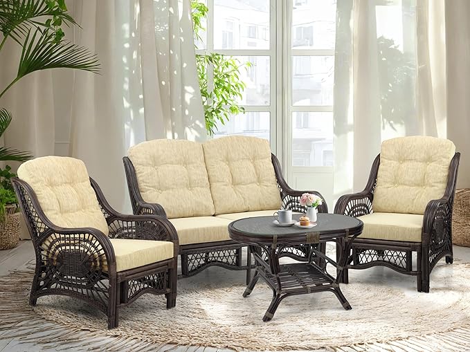 Malibu Lounge Loveseat Sofa Natural Rattan Wicker Handmade Design - Image 5