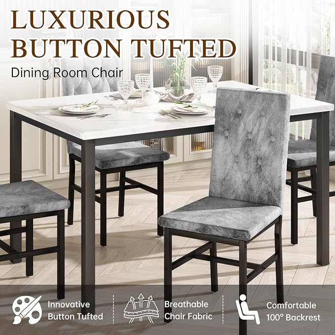 Hooseng Dining Table Set for 4, Faux Marble Small Kitchen Table Chairs Set of 4 - Image 5