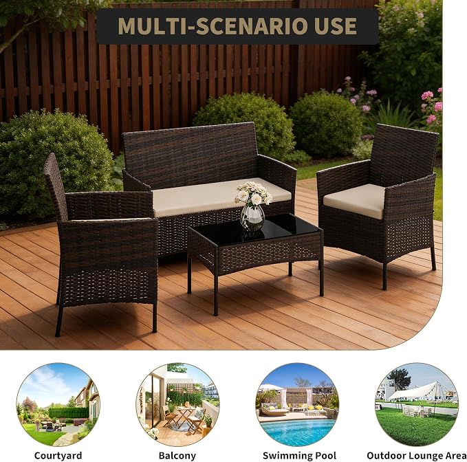 4-Piece Patio Furniture Set, Outdoor Wicker Conversation Set - Image 6