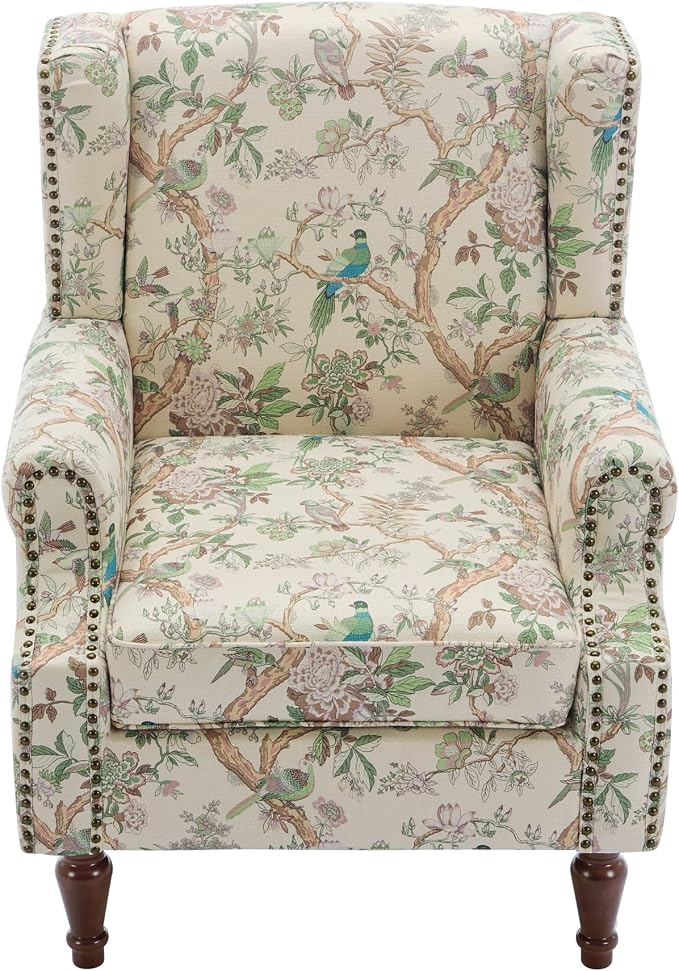 Pia Ricco Set of 2 Floral Accent Chairs, High Back Upholstered Armchairs - Image 6