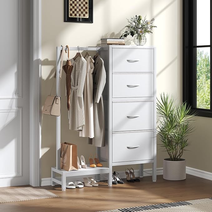 DUMOS Dresser with Hanging Rack, 4-in-1 White Fabric Dresser - Image 2