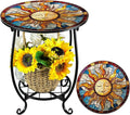 Cinnvoice Outdoor Side Table Round Small Mosaic Patio Accent Indoor End Plant by Cinnvoice