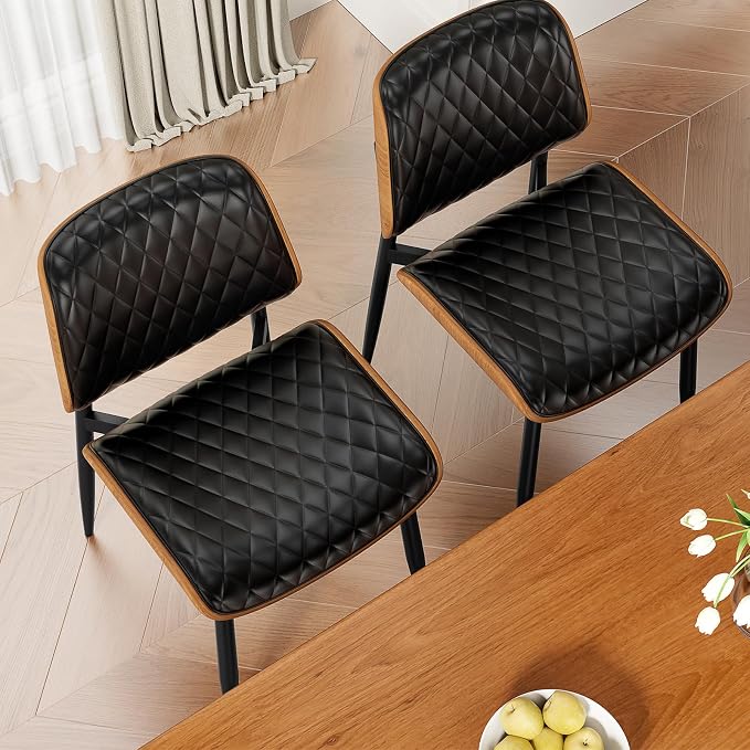 REONEY Dining Chairs Set of 8, Mid-Century Modern Upholstered PU Leather Chairs - Image 9