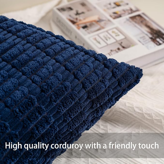 Pack of 2 Corduroy Decorative Throw Pillow Covers 20x20 InchSoft Boho Striped - Image 2