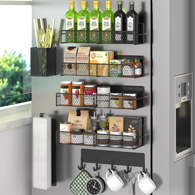 DTUQYX Magnetic Spice Rack for Refrigerator, 7 Pack Metal Shelf Black, Moveable by DTUQYX