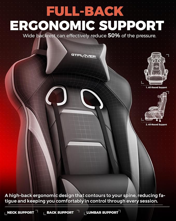 GTPLAYER Gaming Chair for Adults, Big and Tall 350LBS Heavy Duty Office Chair - Image 5