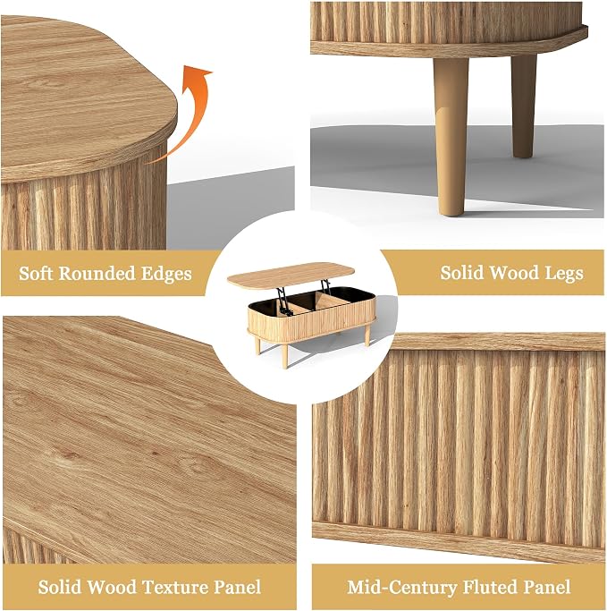 Fluted Lift Top Coffee Table - Image 4