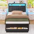 Furnulem Twin Bed Frames with Charging Station and LED Lights, Metal Platform by Furnulem