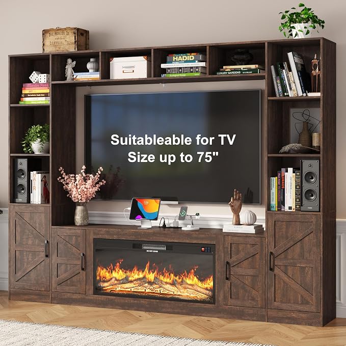 103" Fireplace TV Stand with 40" Electric Fireplace, Farmhouse TV Stand with - Image 7