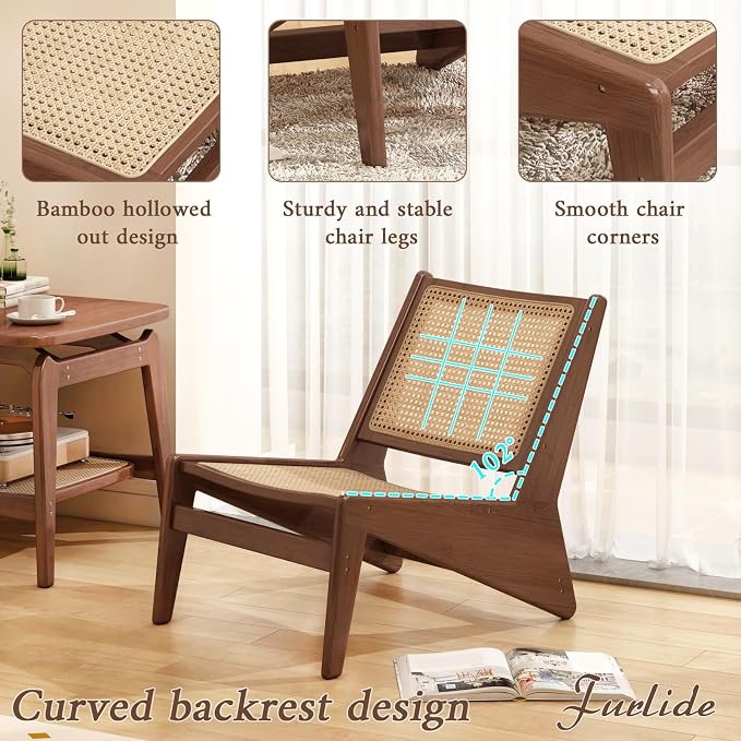 Furlide Mid-Century Accent Chair, Rattan Lounge Chair - Image 4