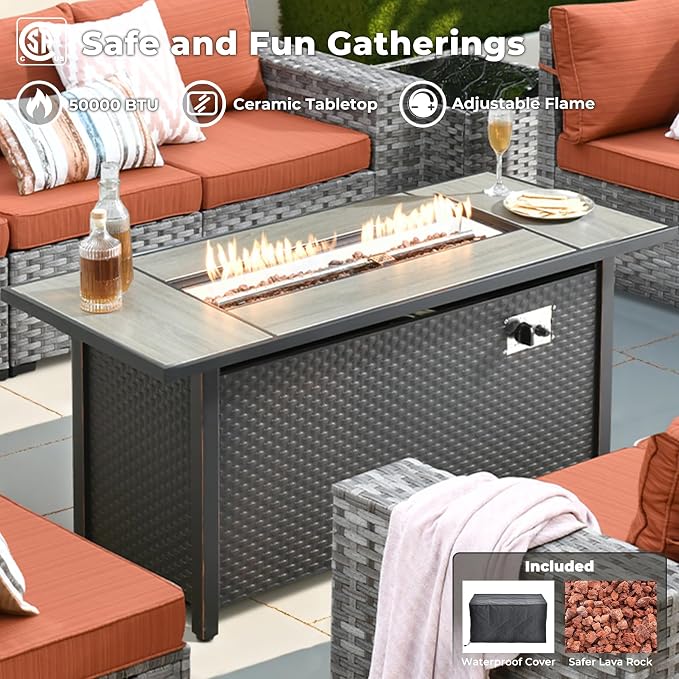 ovios 13 Pieces Patio Furniture Set, Outdoor Wicker Sectional Sofa - Image 7