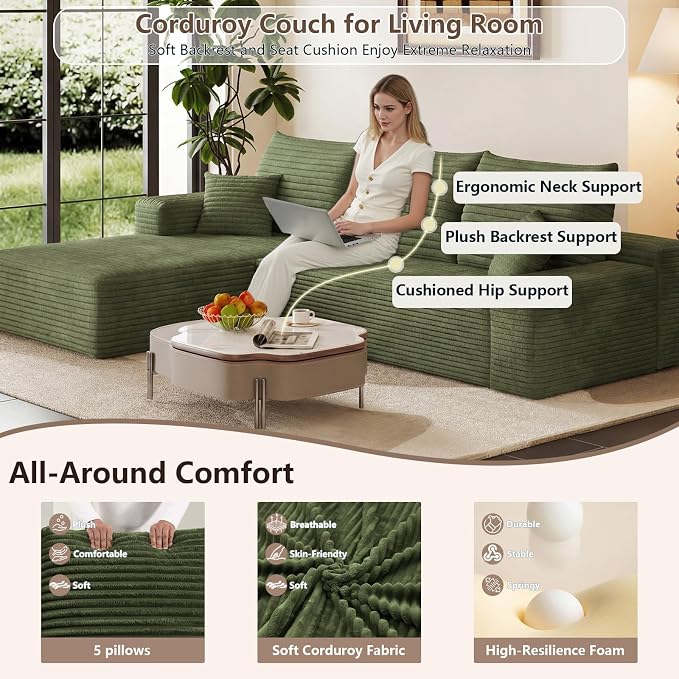 95" Cloud Sectional Couch with L-Shape Chaise, Modular Comfy Sofa Chaise Longue - Image 3