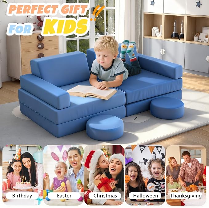 12 Pcs Modular Kids Play Sofa Convertible Foam Floor Mat and Play Fortress - Image 7