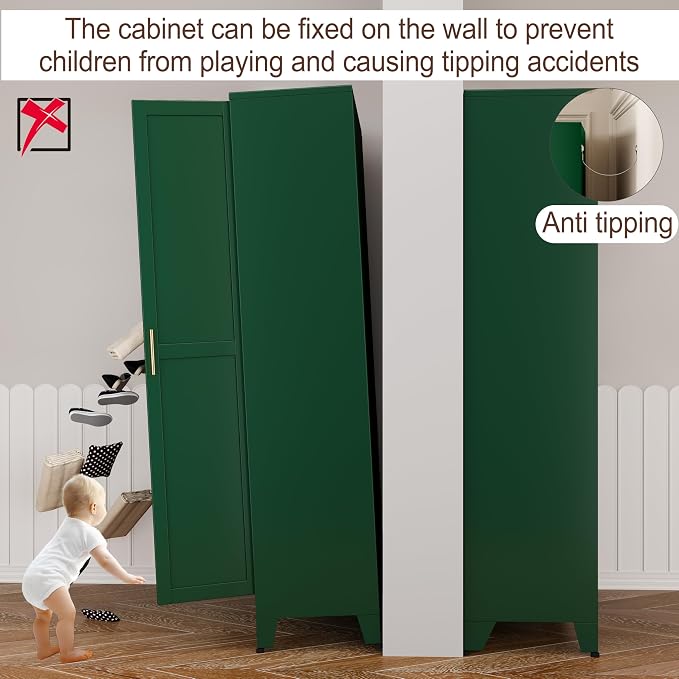 71" Metal Armoire Wardrobe Closet, Steel Clothing Storage Cabinet - Image 7
