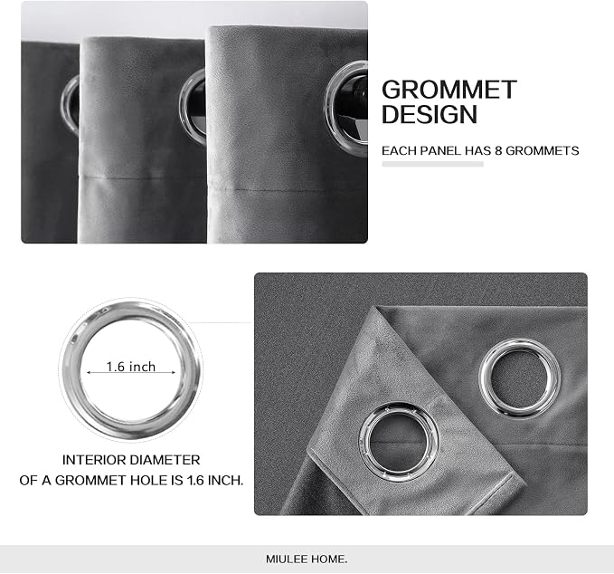 MIULEE 2 Panels Blackout Curtains Solid Soft Grommet Grey Curtains Black Out - Image 2