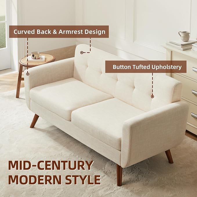 Tbfit 65" W Loveseat Sofa, Mid Century Modern Decor Love Seat Couches - Image 4