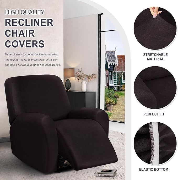 ANARACHON Leather Look Recliner Chair Covers, 4-Pieces Stretch Recliner Cover - Image 3