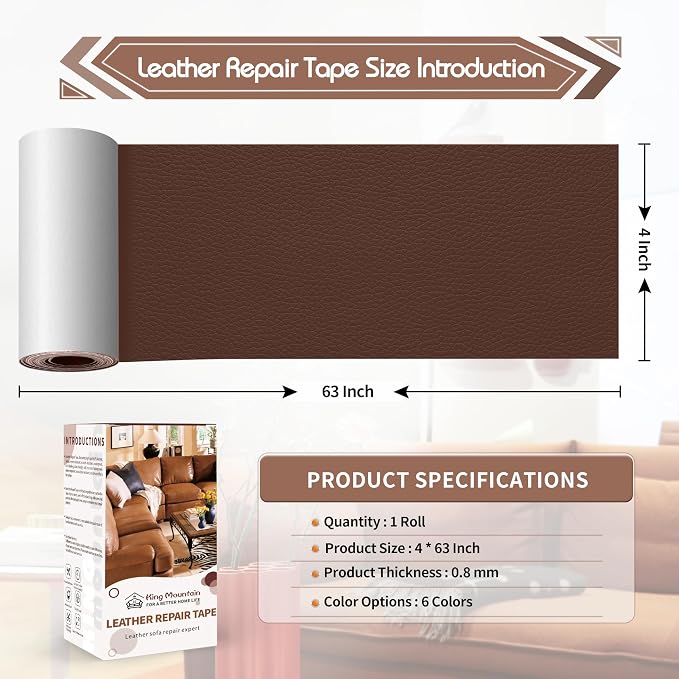 KING MOUNTAIN Leather Repair Patch, 4 x 63 Inches self Adhesive Leather Repair - Image 4