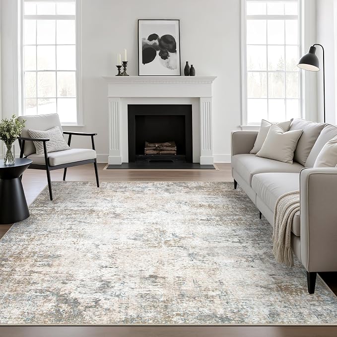 8x8 Area Rug Living Room Rug: Washable Modern Abstract Soft Thin Rug Indoor by FXRHLP