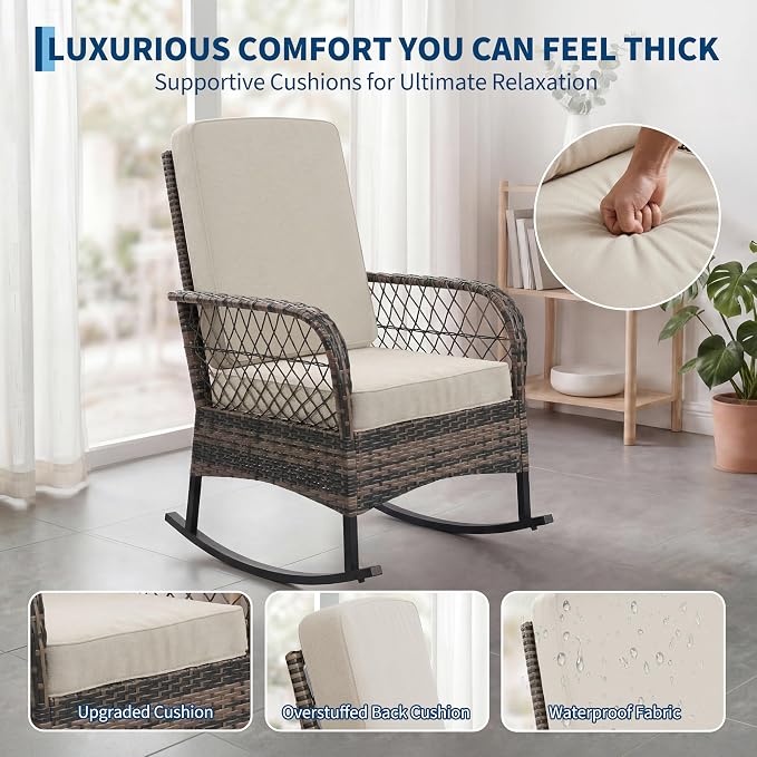 3 pcs Outdoor Rocking Bistro Set, Wicker Rocking Bistro Set - Image 4