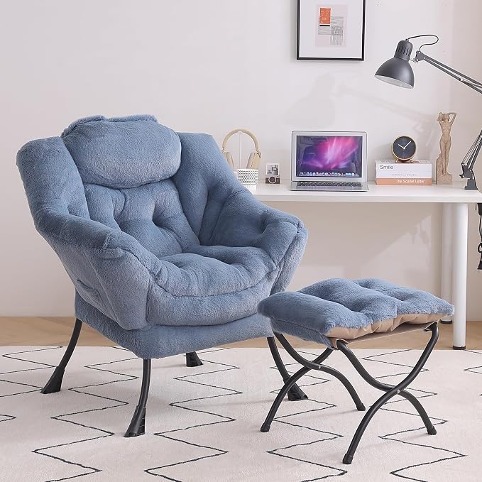 Tiita Lazy Chair with Ottoman, Comfy Leisure Sofa Reading Chair with Footrest - Image 8